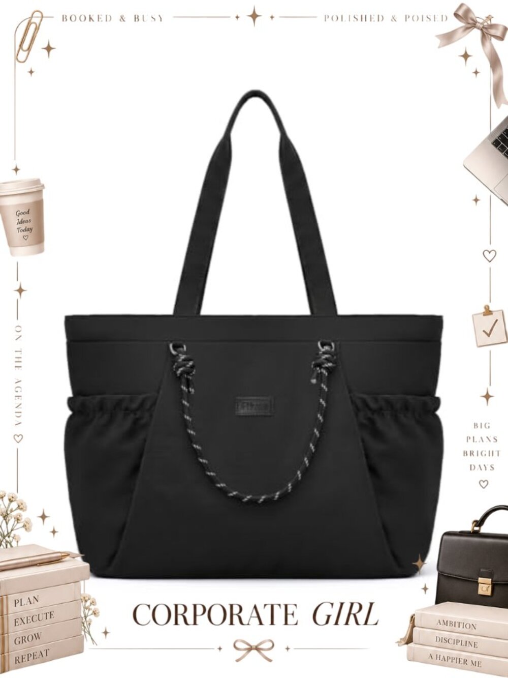 15.6 Inch Laptop Tote Bag Water-Resistant Nylon Work Purse